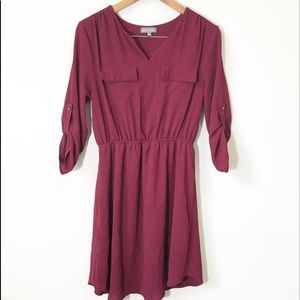 Rags To Wishes burgundy midi gathered waist dress